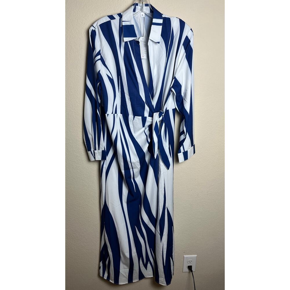 Made with Love | NWT Women's XL Blue & White Striped Wrap Dress